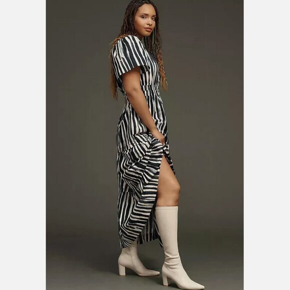Anthropologie 1X The Somerset Maxi Dress Carbon Black Stripes Nwt Plus Size - Picture 7 of 8